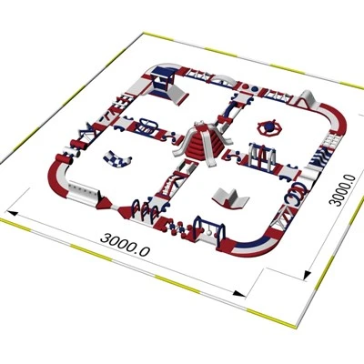 Piepūšamā ūdens šķēršļu trase -pārdod piepūšamo ūdens atrakciju parku 30 x 30 m